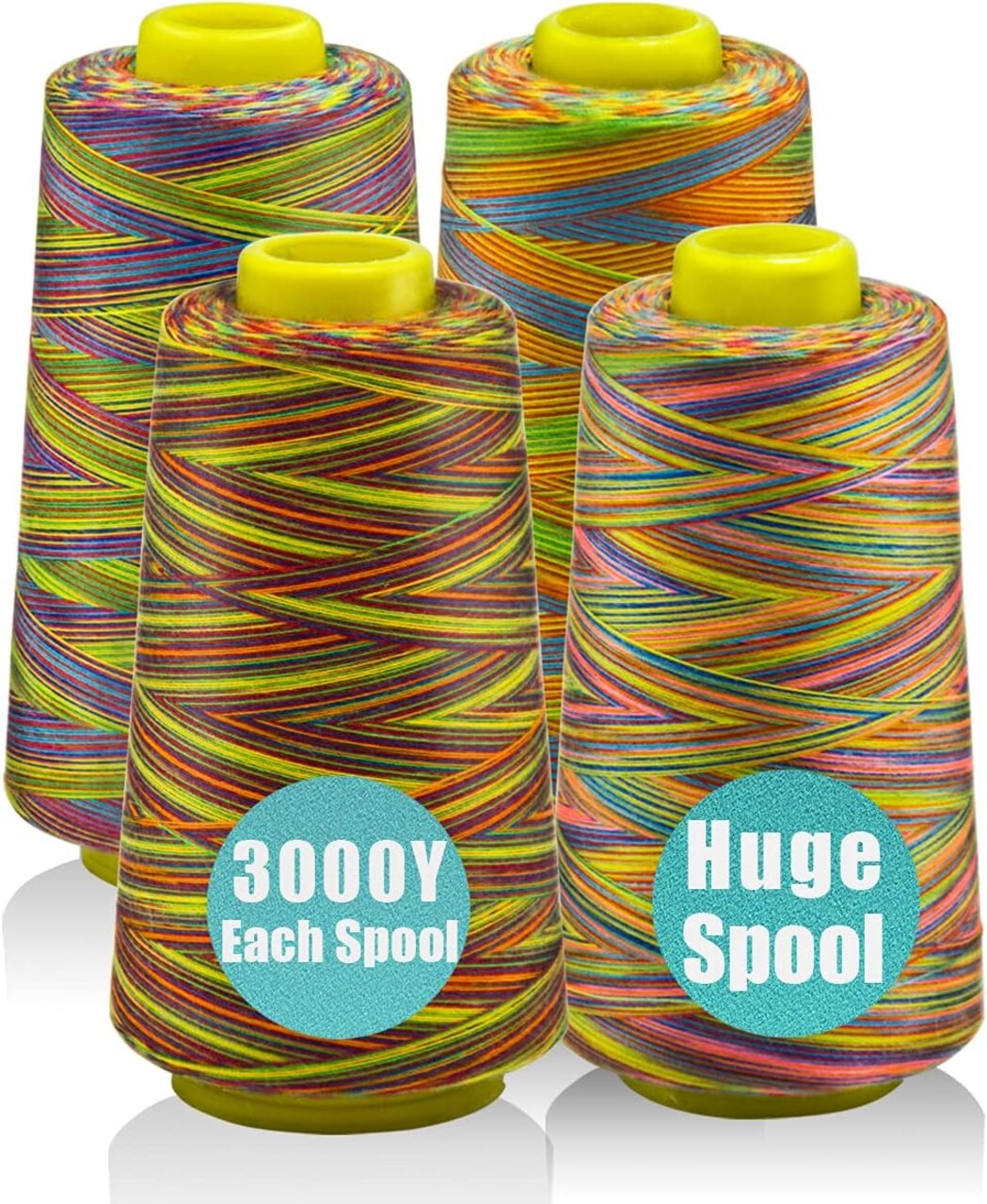 Serger Thread, All-Purpose Thread for Sewing, Rainbow Thread, Variegated Polyester Sewing Thread, 4 Cones of 3000 Yards Each Spool Thread for Sewing Machine Thread